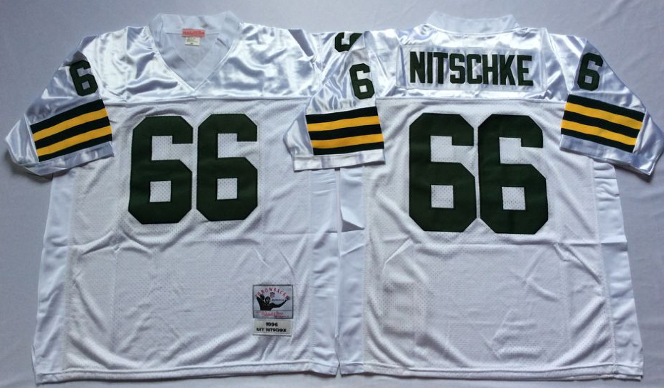 Men NFL Green Bay Packers 66 Nitschke white style 2 Mitchell Ness jerseys